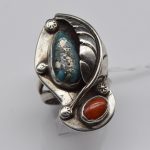 Early Navajo Sterling Turquoise Coral Ring