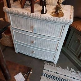 White Wicker 3-drawer chest / oversized nightstand – GasLamp Antiques White Wicker 3-drawer chest / oversized nightstand – GasLamp Antiques