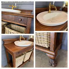 Antique Quarter Sawn Oak Bath Vanity with sink, baskets