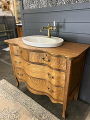 Antique Oak Serpentine Bath Vanity with sink