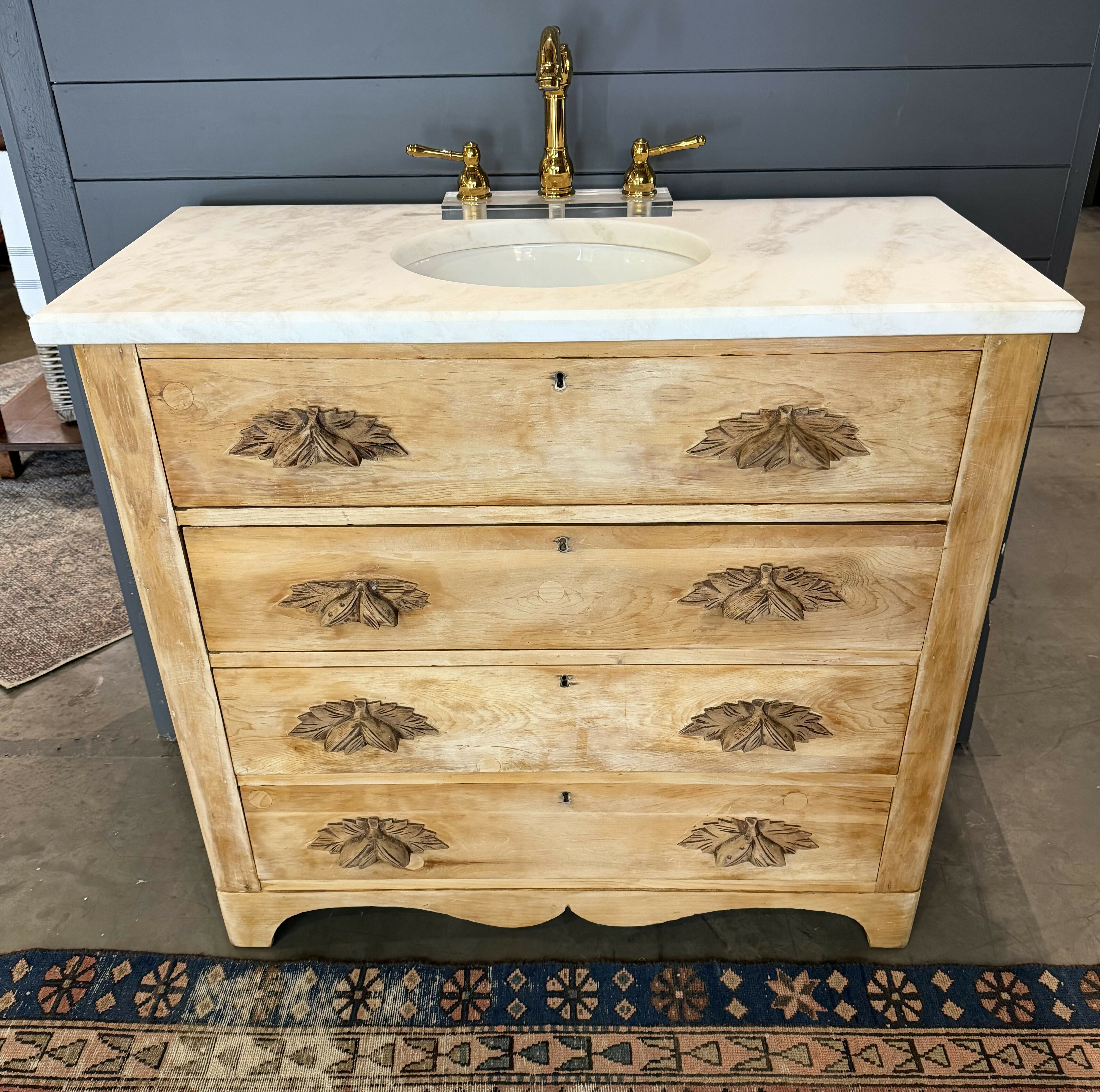 Antique Scrubbed Pine Chest Bath Vanity with sink