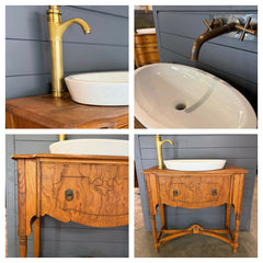Antique Oak Cupboard Base Bath Vanity with Sink