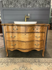 Antique Oak Serpentine Bath Vanity with sink