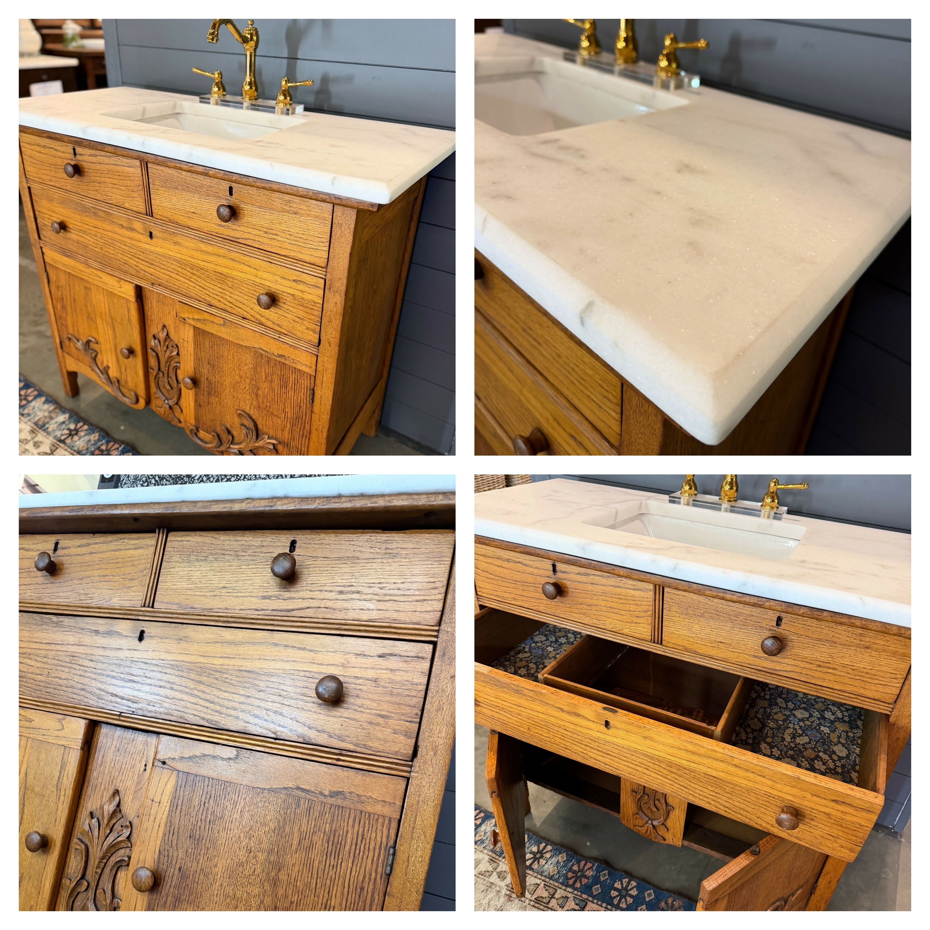 French Oak Server Bath Vanity with Sink