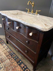 Antique Walnut Serpentine Chest Bath Vanity with sink