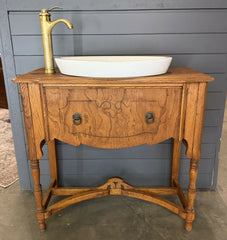 Antique Oak Cupboard Base Bath Vanity with Sink