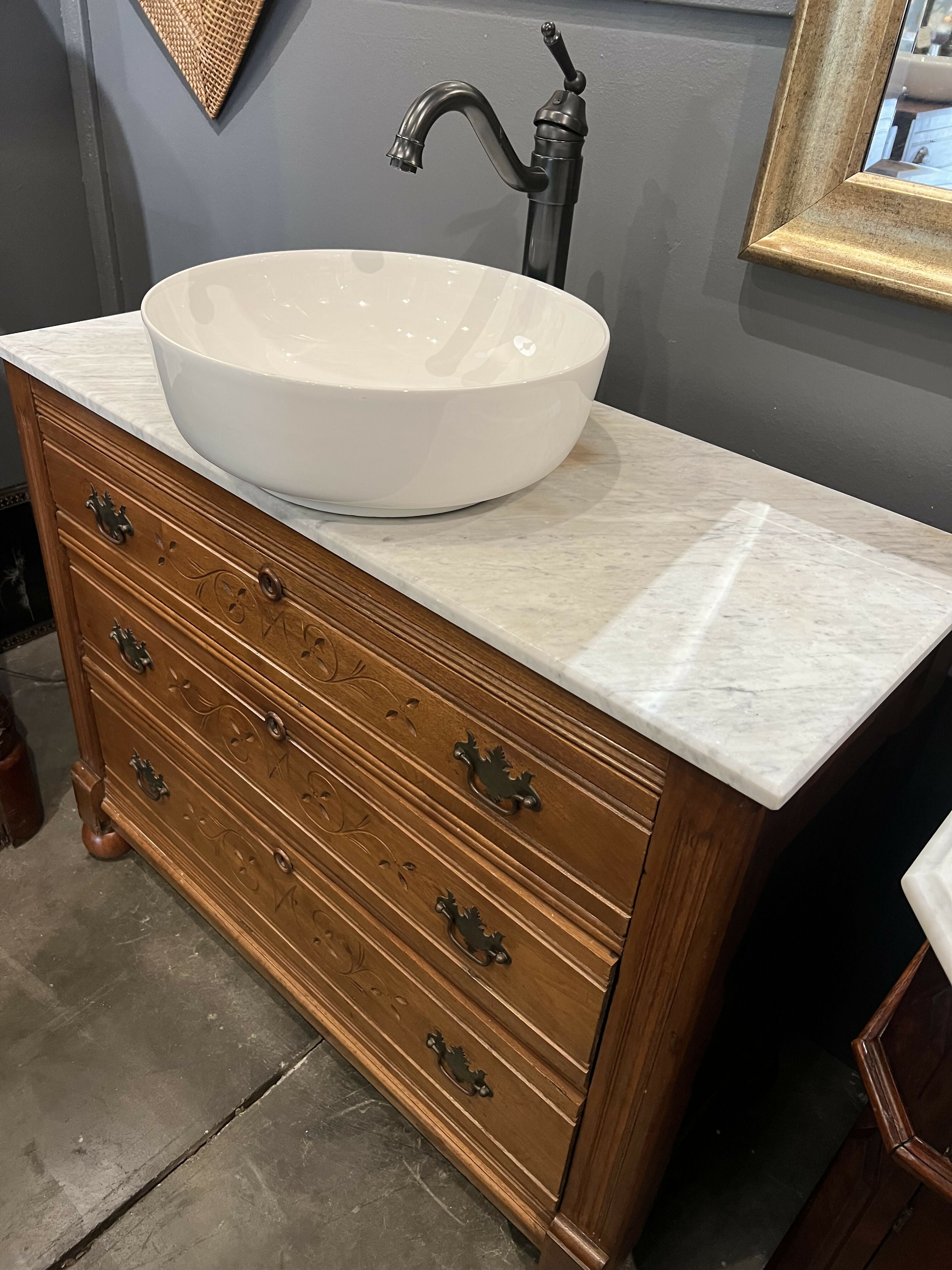 Antique Eastlake Walnut Dresser Bath Vanity