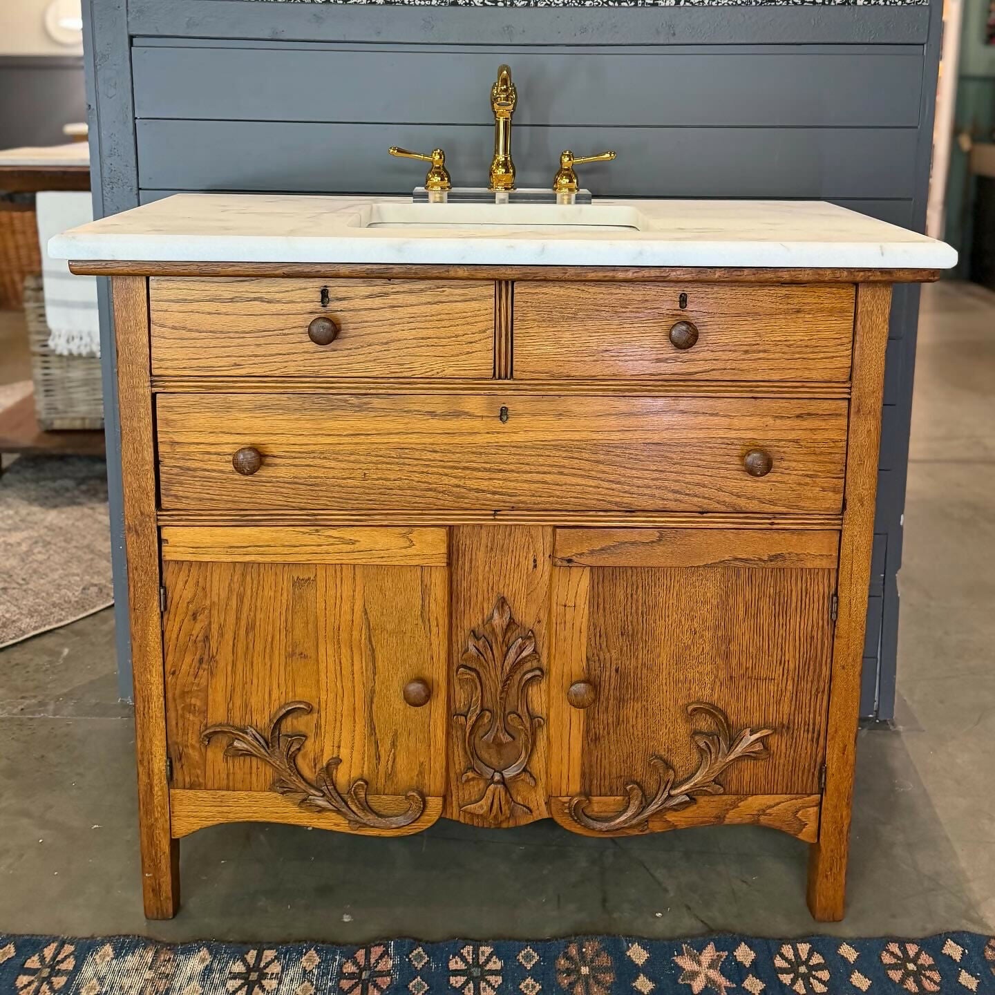 French Oak Server Bath Vanity with Sink