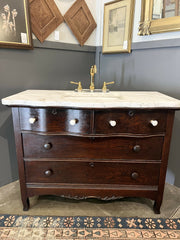 Antique Walnut Serpentine Chest Bath Vanity with sink