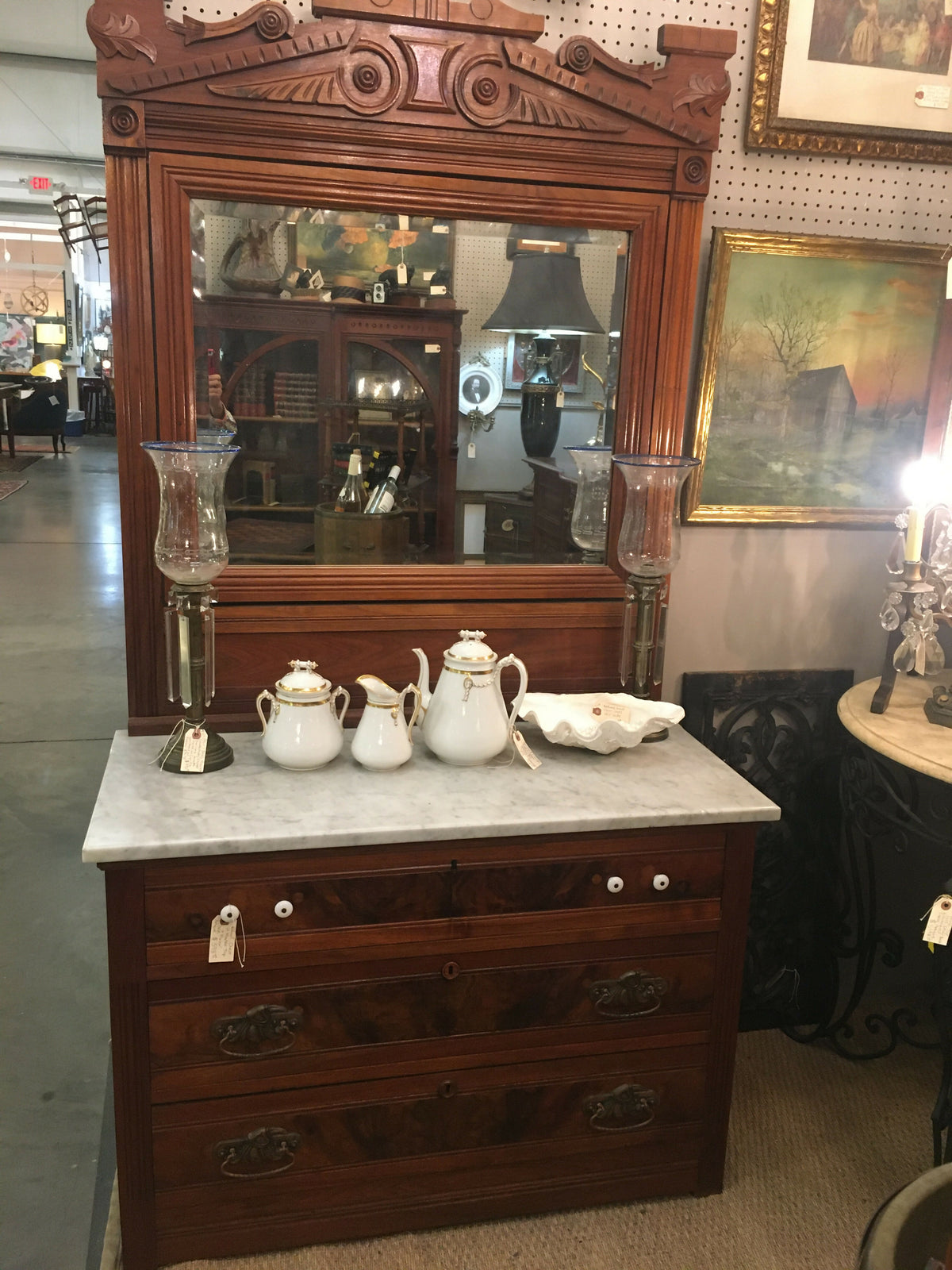 Marbletop Antique Chest with Mirror