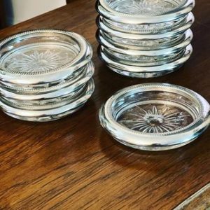 Set of 8 Vintage Leonard crystal and silver plate coasters – Made in Italy