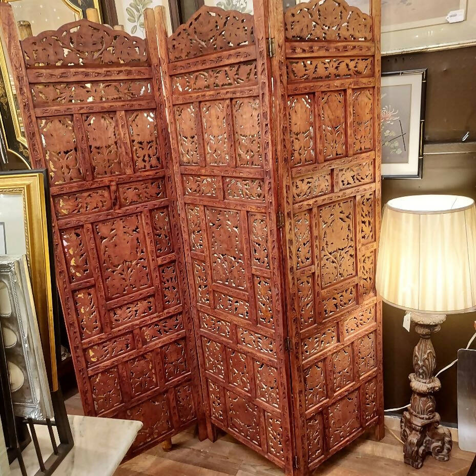 Hand Carved Wooden 3-door room divider