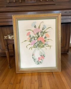 Embroidered Floral Wall Art in Gold Frame