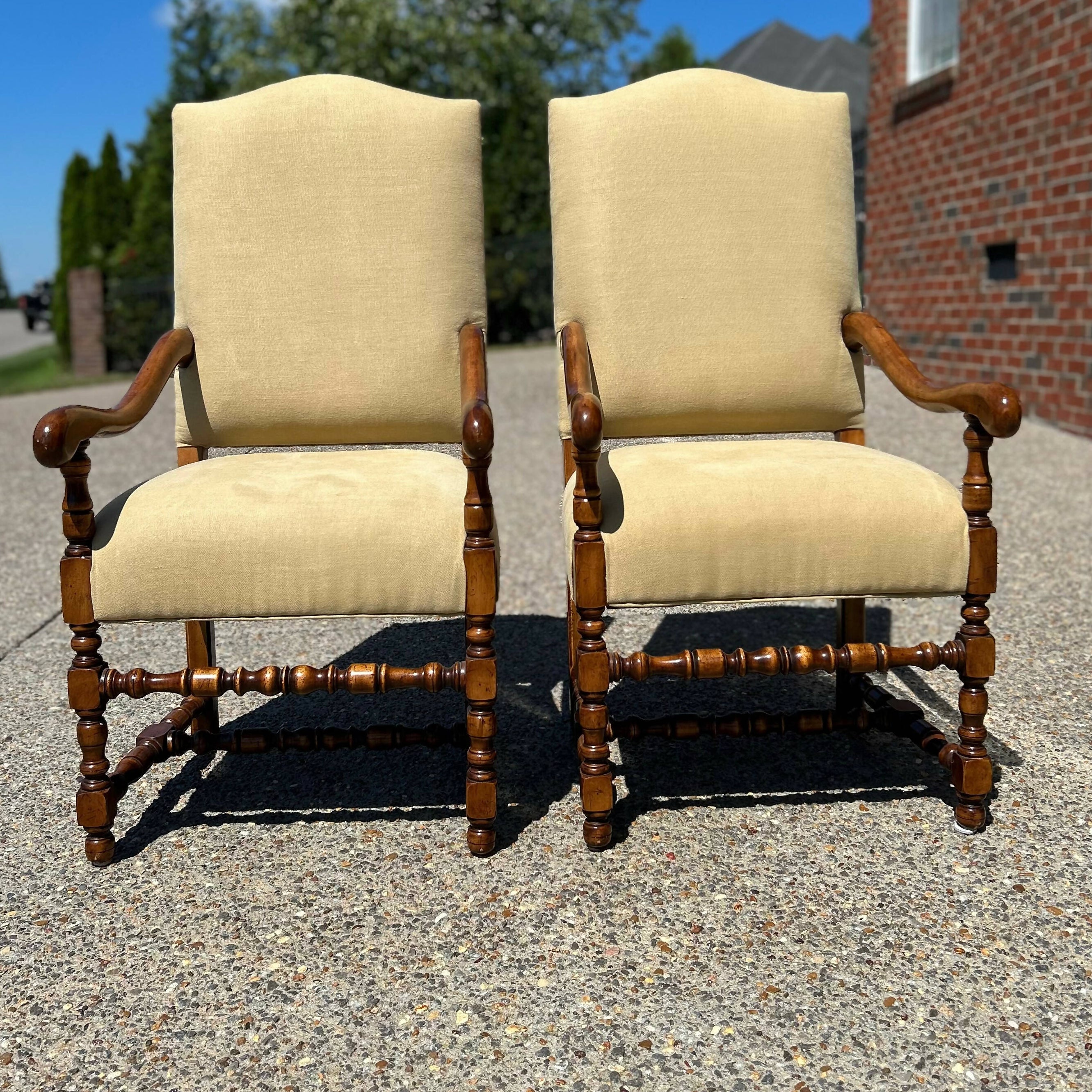 Pair of Louis XIV Style Beige Armchairs
