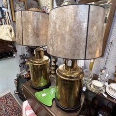 Pair of Brass Tea Canister Lamps with Shades