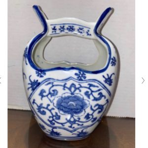Unique vintage Blue and White Vase with handle.