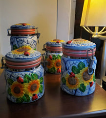 Vintage WCL Sunflower Ladybug Cannister Set (4) Cottage Core Grandmillenial