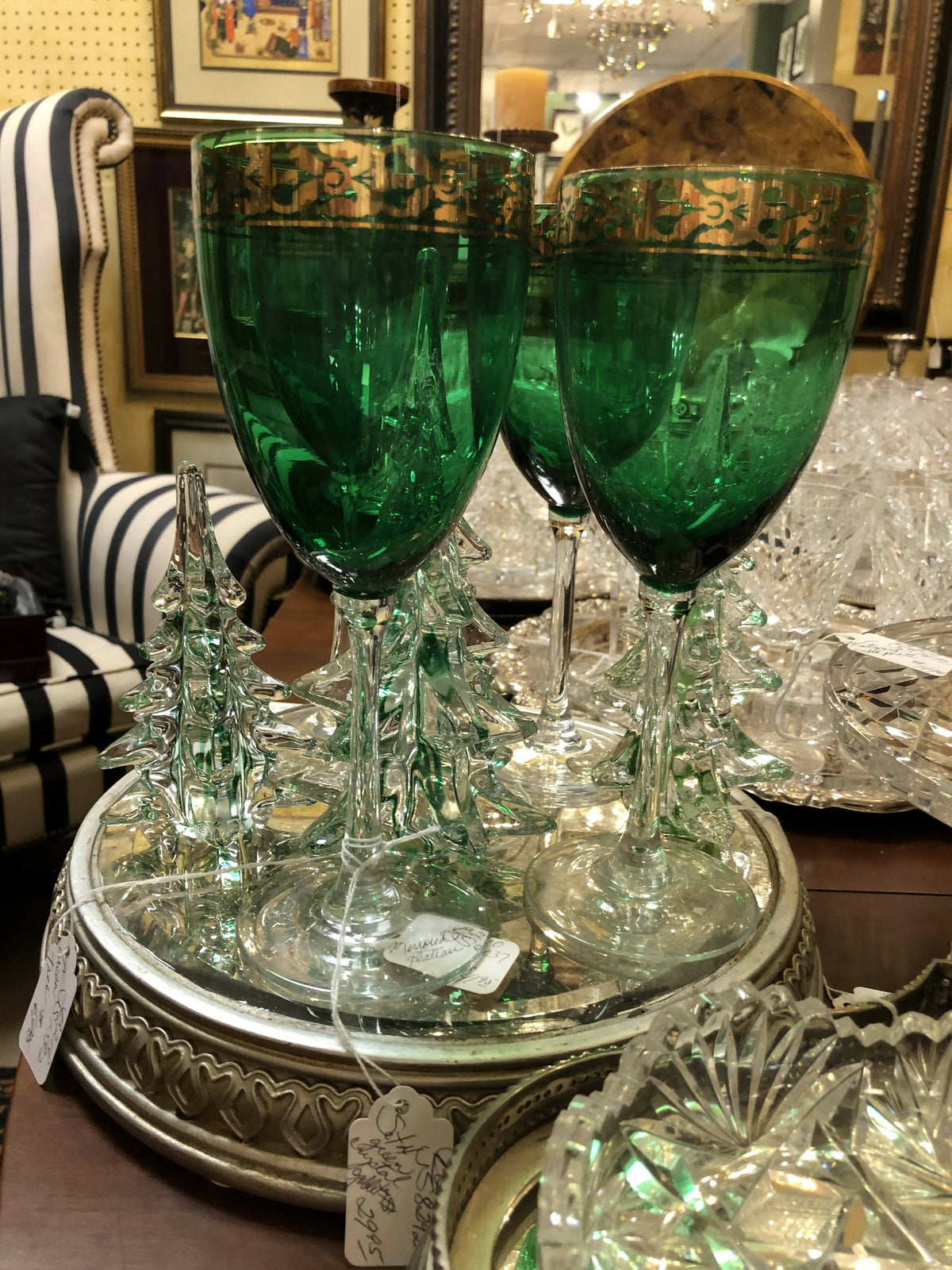 Set 4 Green and Gold Goblets