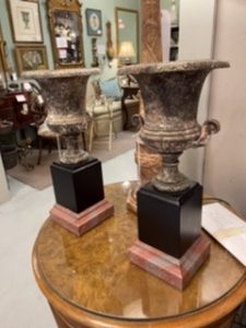 Pair of Urns on Marble Stand