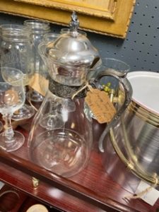 Antique silver and glass carafe