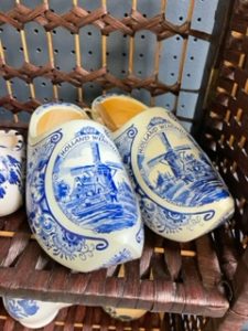 Blue and White Wood Clogs