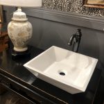 Black Chinoiserie Side Table Bathroom Vanity w/ vessel sink