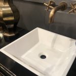 Black Chinoiserie Side Table Bathroom Vanity w/ vessel sink