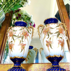 Sevres Style Hand-Painted Porcelain Urns -2