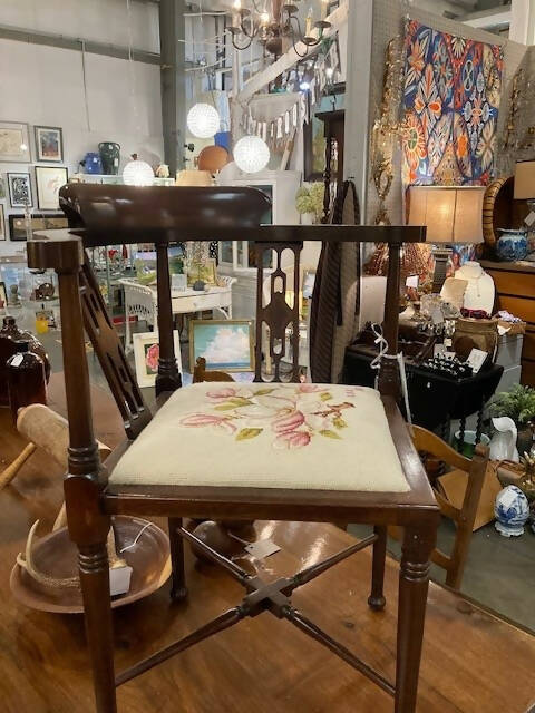 CHIPPENDALE STYLED CHAIR WITH HAND NEEDLEPOINT SEAT