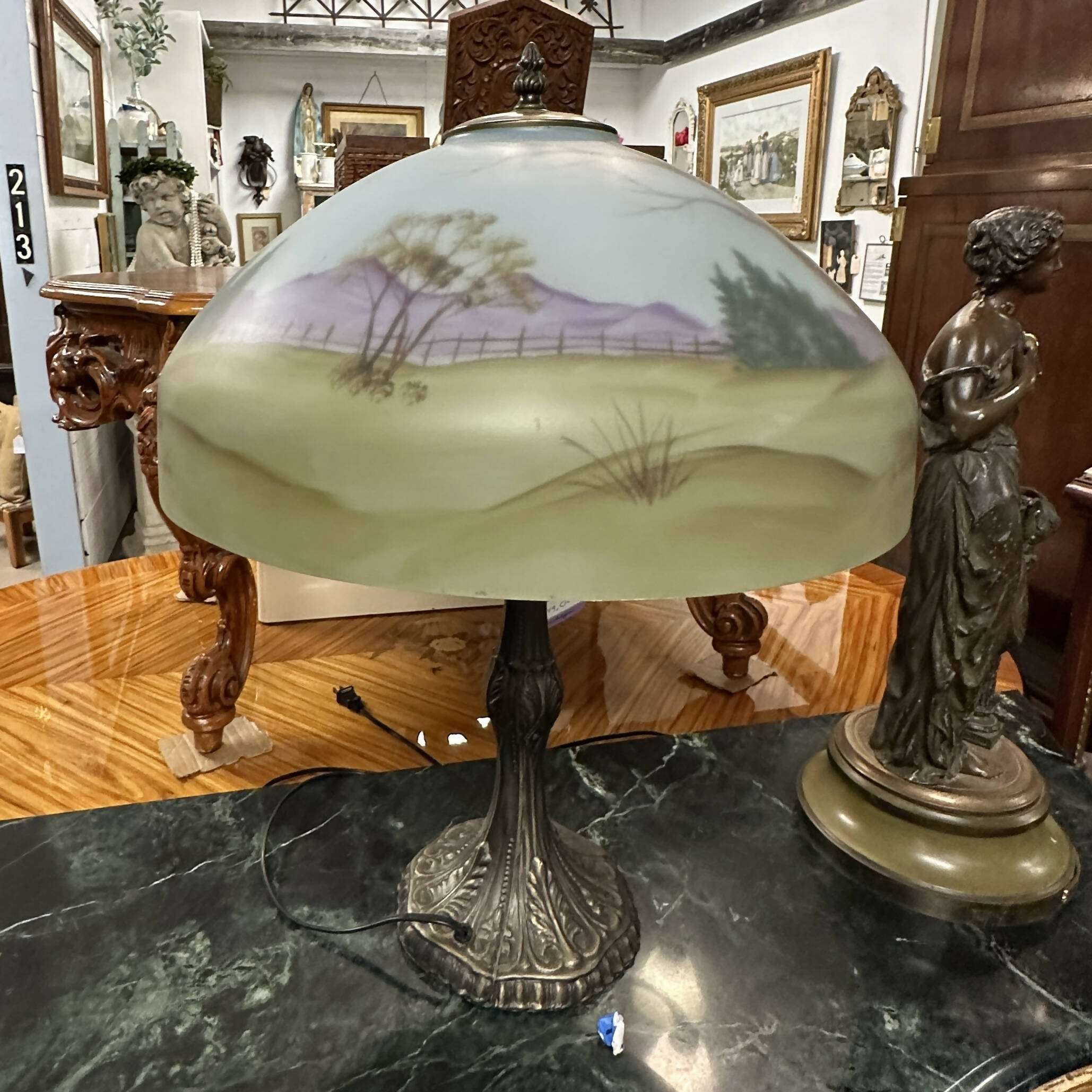 Signed Reverse Painted Lamp