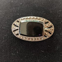 Vintage Sterling Onyx Marcasite Pin