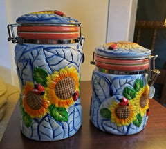 Vintage WCL Sunflower Ladybug Cannister Set (4) Cottage Core Grandmillenial